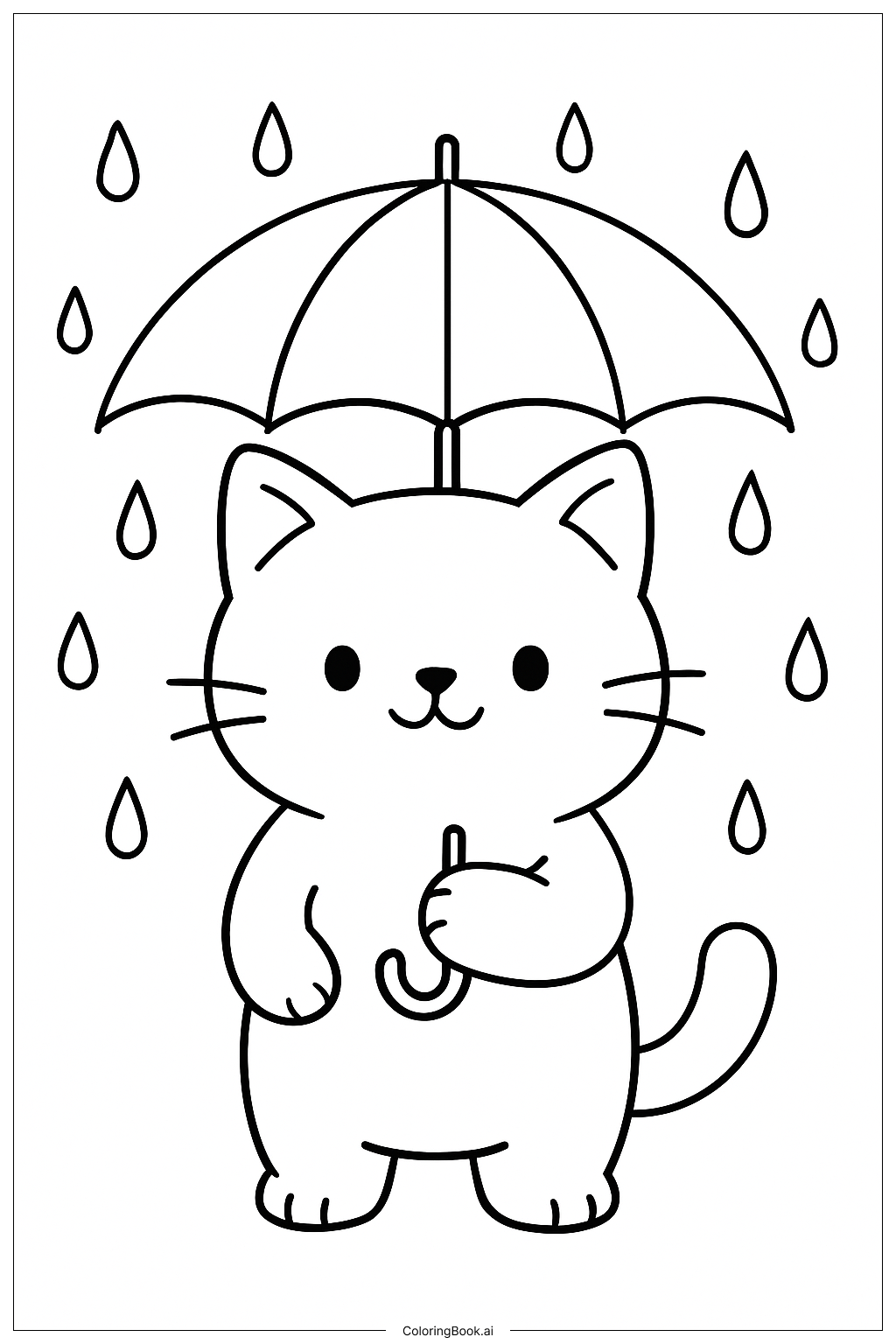  Página para colorir de Gato Fofo Com Guarda-Chuva 