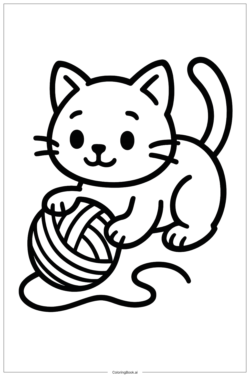  Página para colorir de Gatinho Fofo com Novelo de Lã 