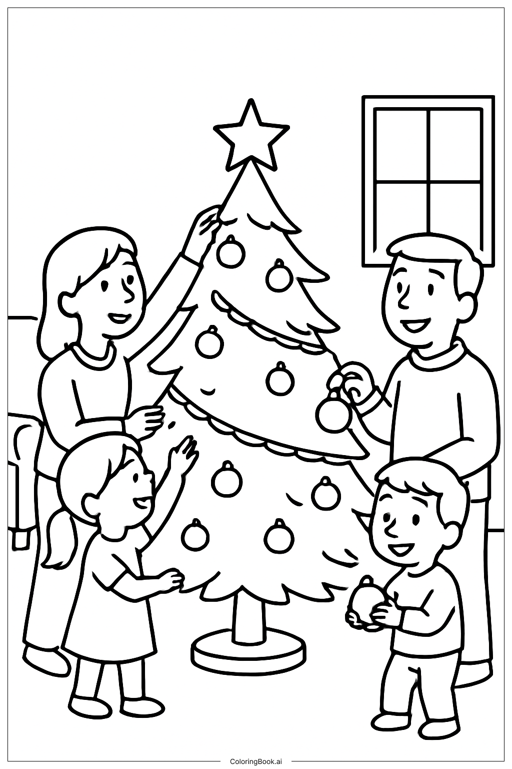  Cute Christmas Family Tree Coloring Page 