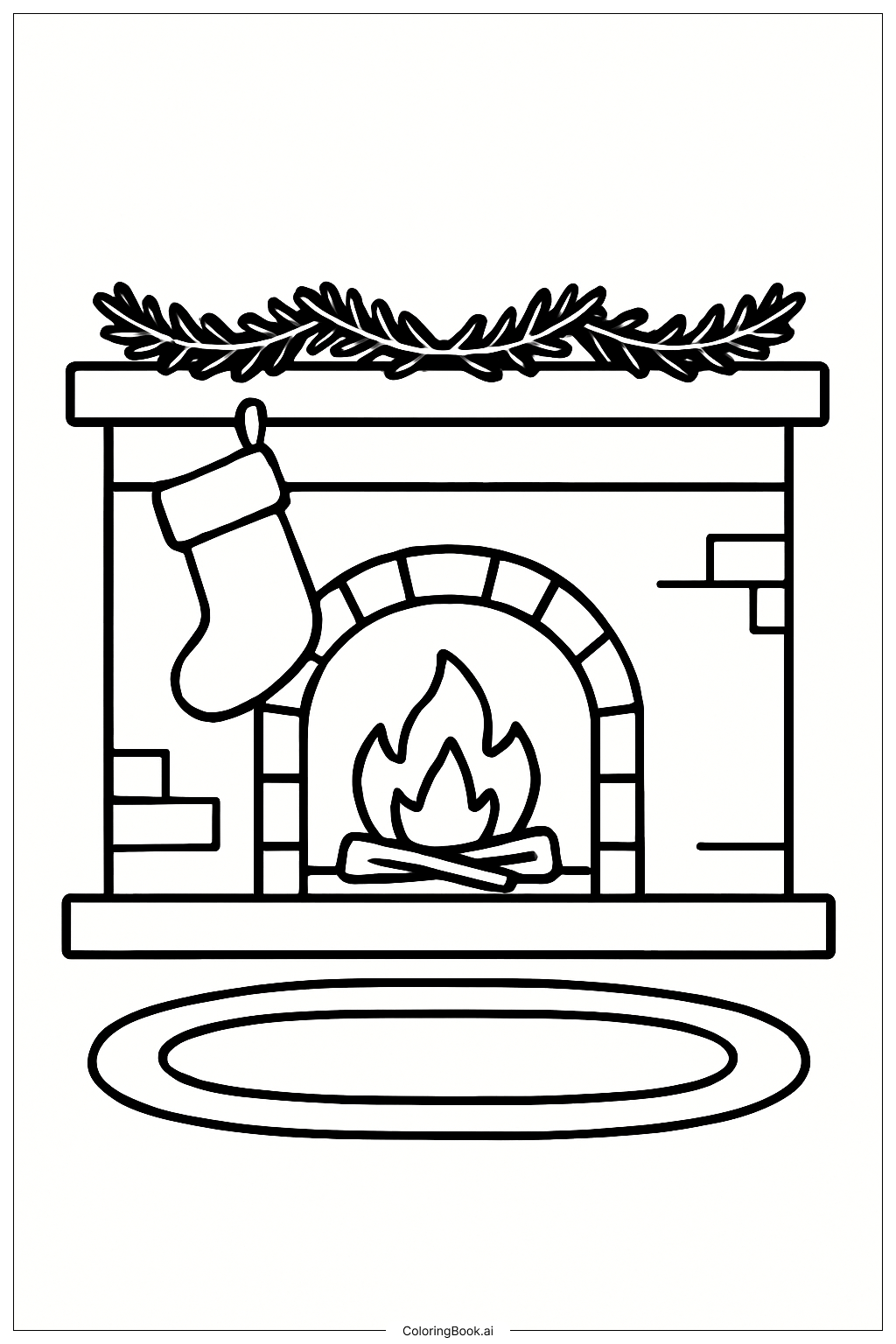  Cute Christmas Fireplace Scene Coloring Page 