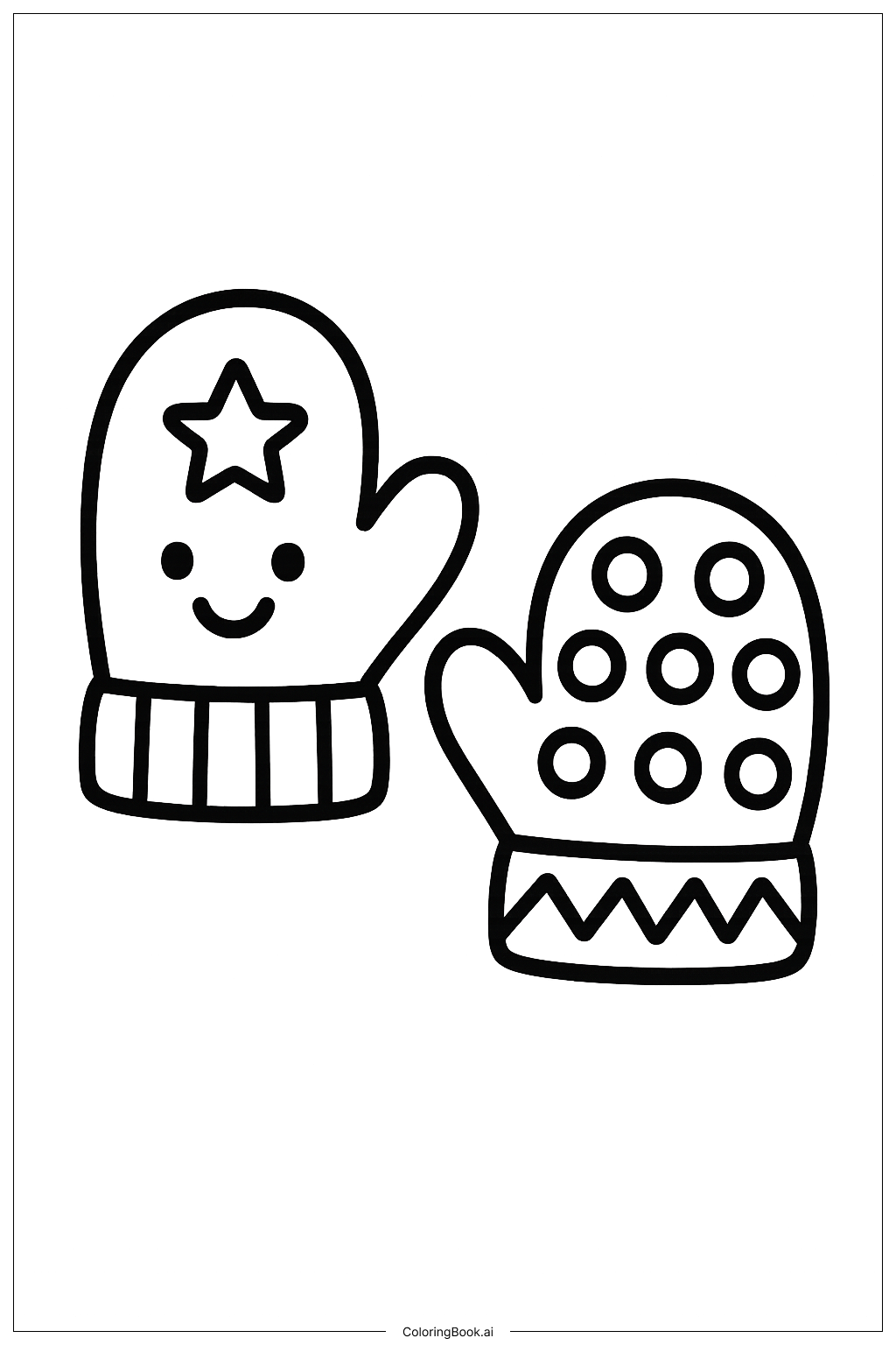  Cute Christmas Mitten Pair Coloring Page 