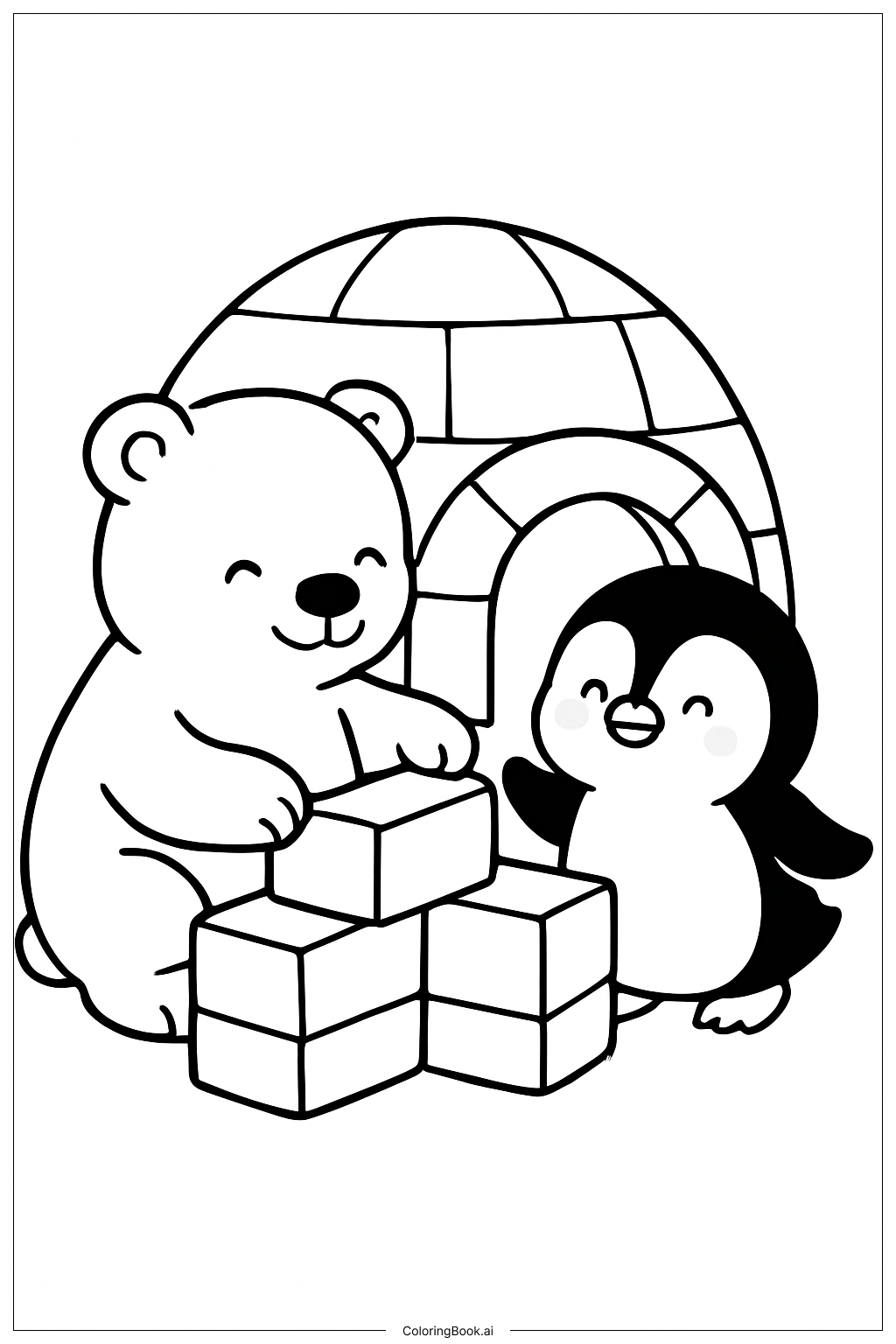  Cute Christmas Polar Friends Coloring Page 