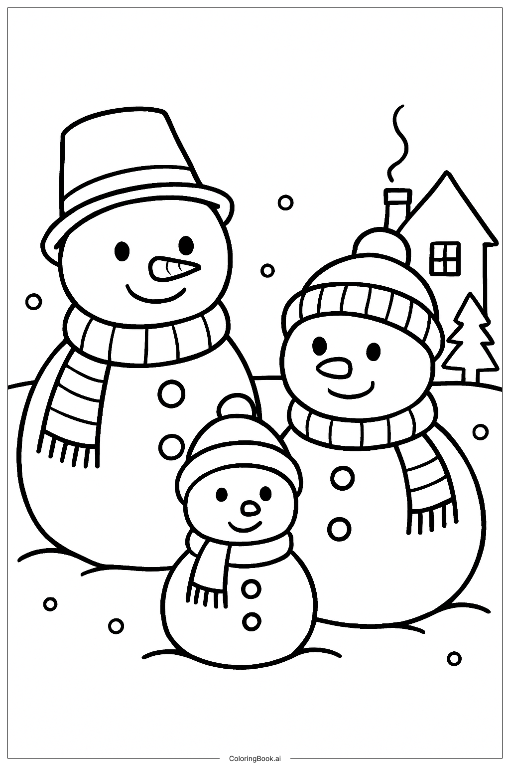  Cute Christmas Snowman Family Coloring Page 