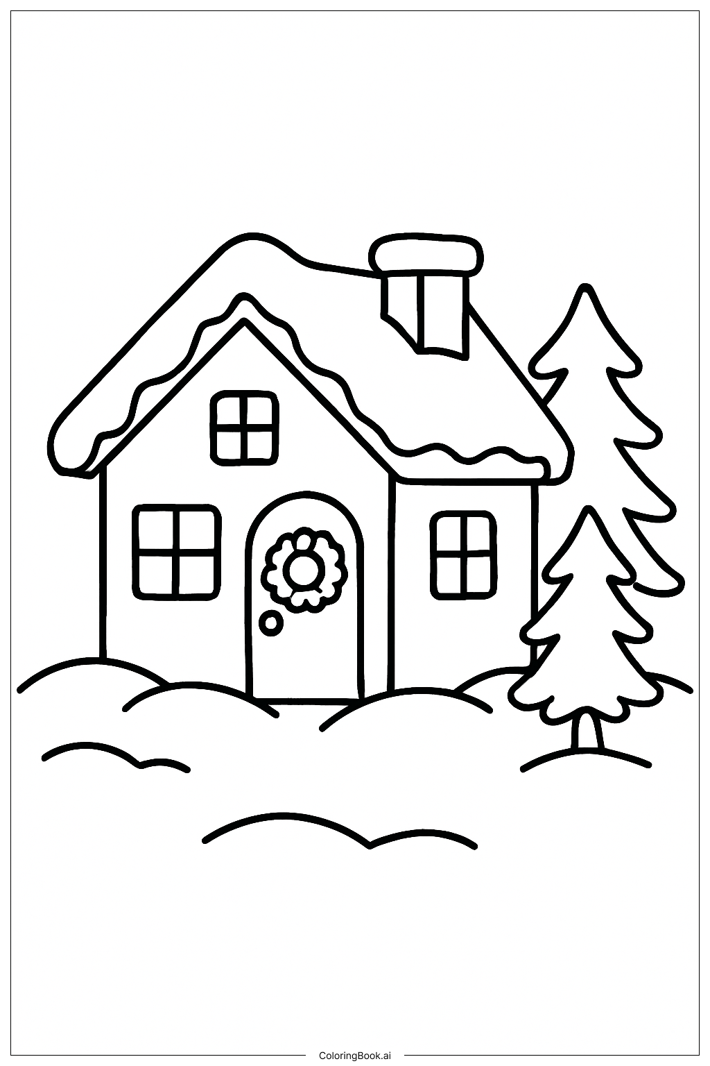  Cute Christmas Snowy House Coloring Page 