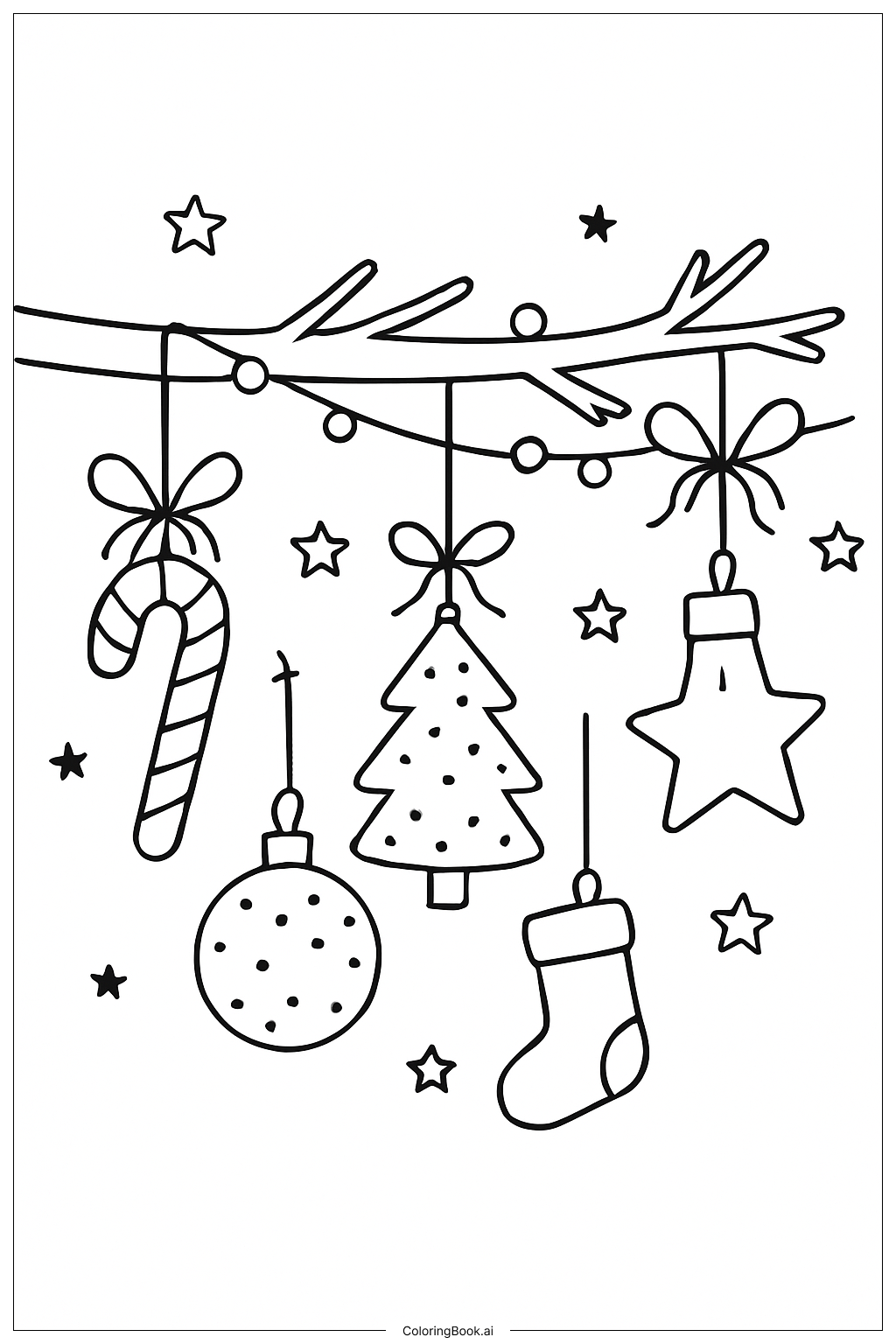  Cute Christmas Tree Ornaments Coloring Page 