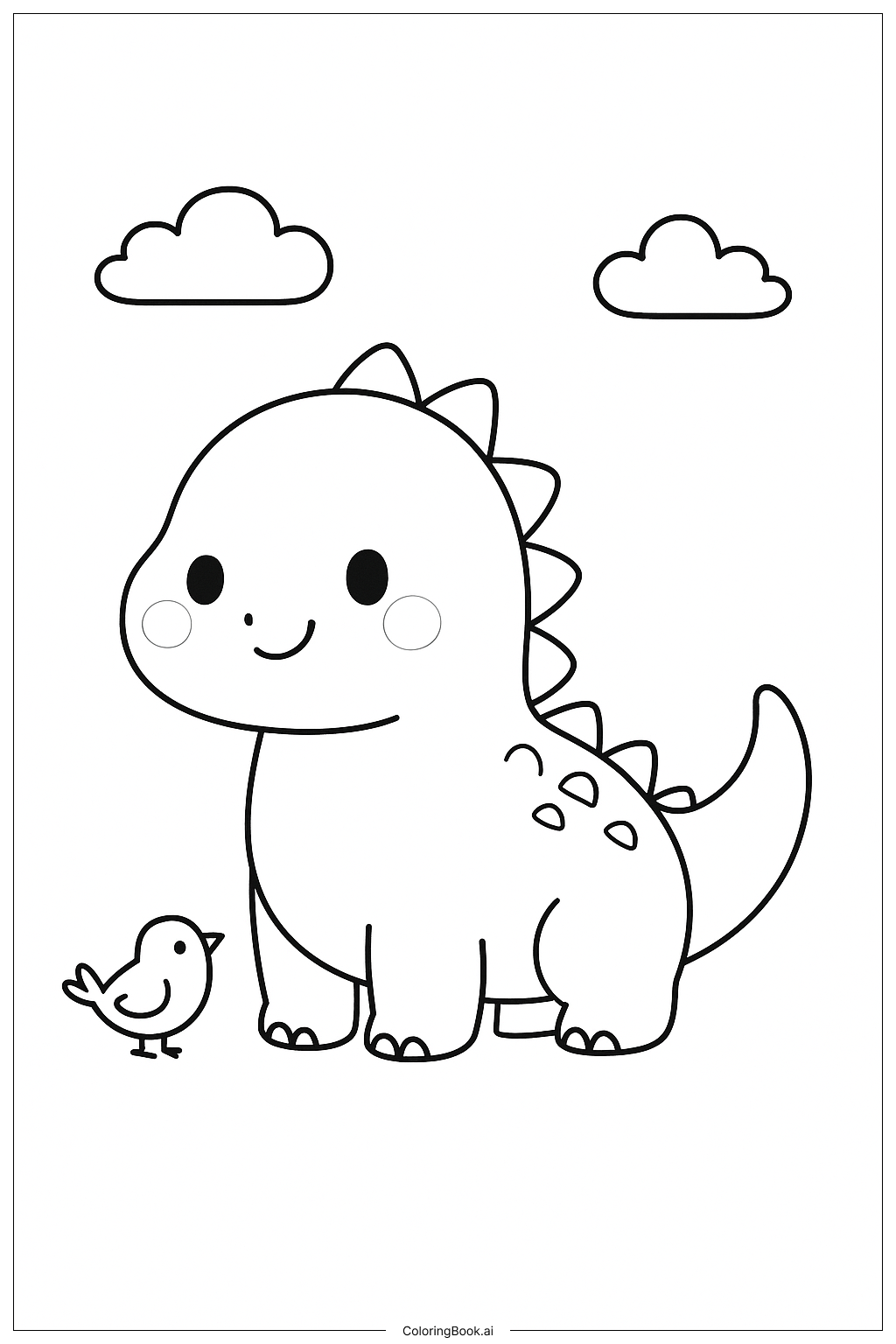 귀여운 공룡과 새 색칠공부 페이지