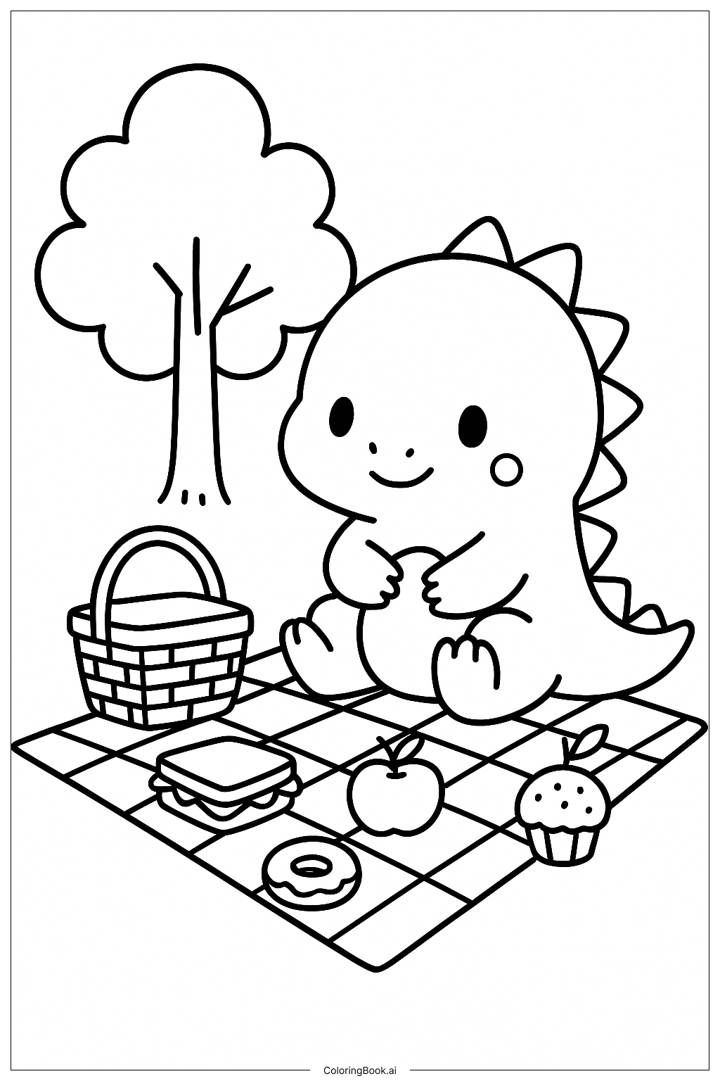 귀여운 공룡 소풍 색칠공부 페이지