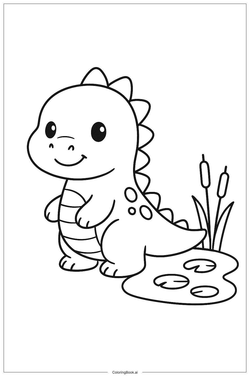 연못 옆 귀여운 공룡 색칠공부 페이지