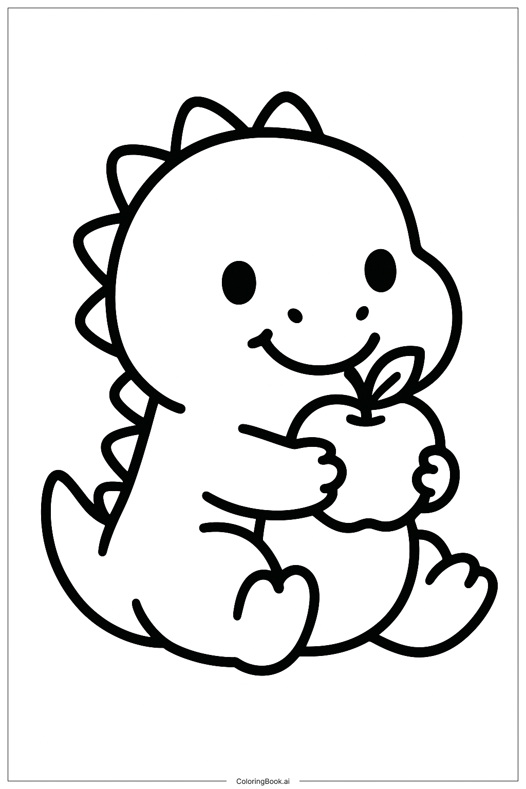 사과를 먹는 귀여운 공룡 색칠공부 페이지