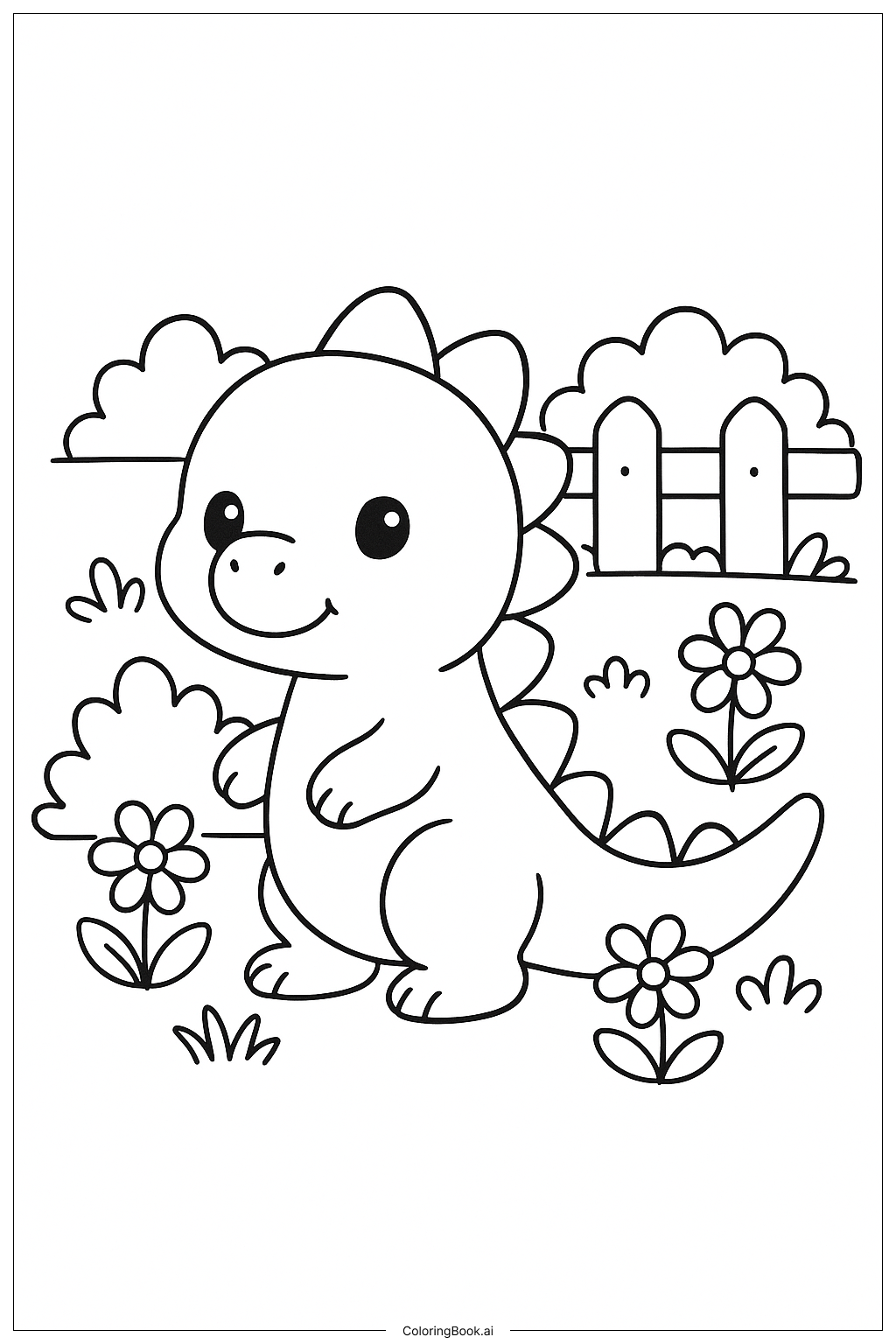  庭のかわいい恐竜の塗り絵ページ 