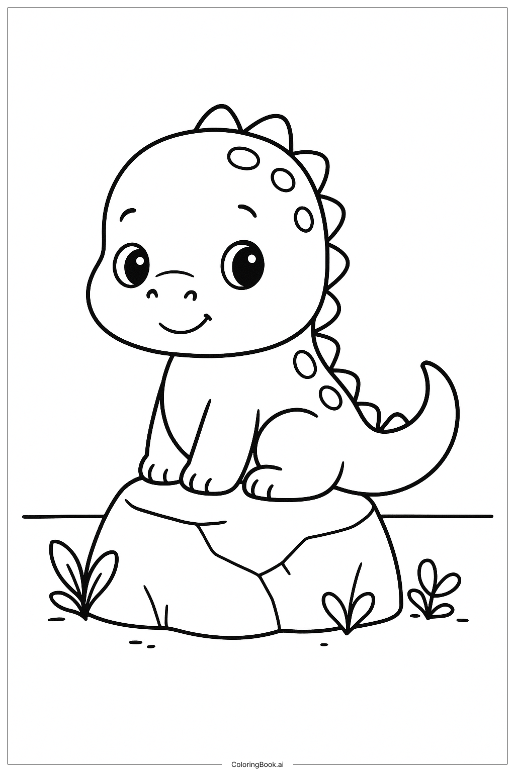 바위 위 귀여운 공룡 색칠공부 페이지