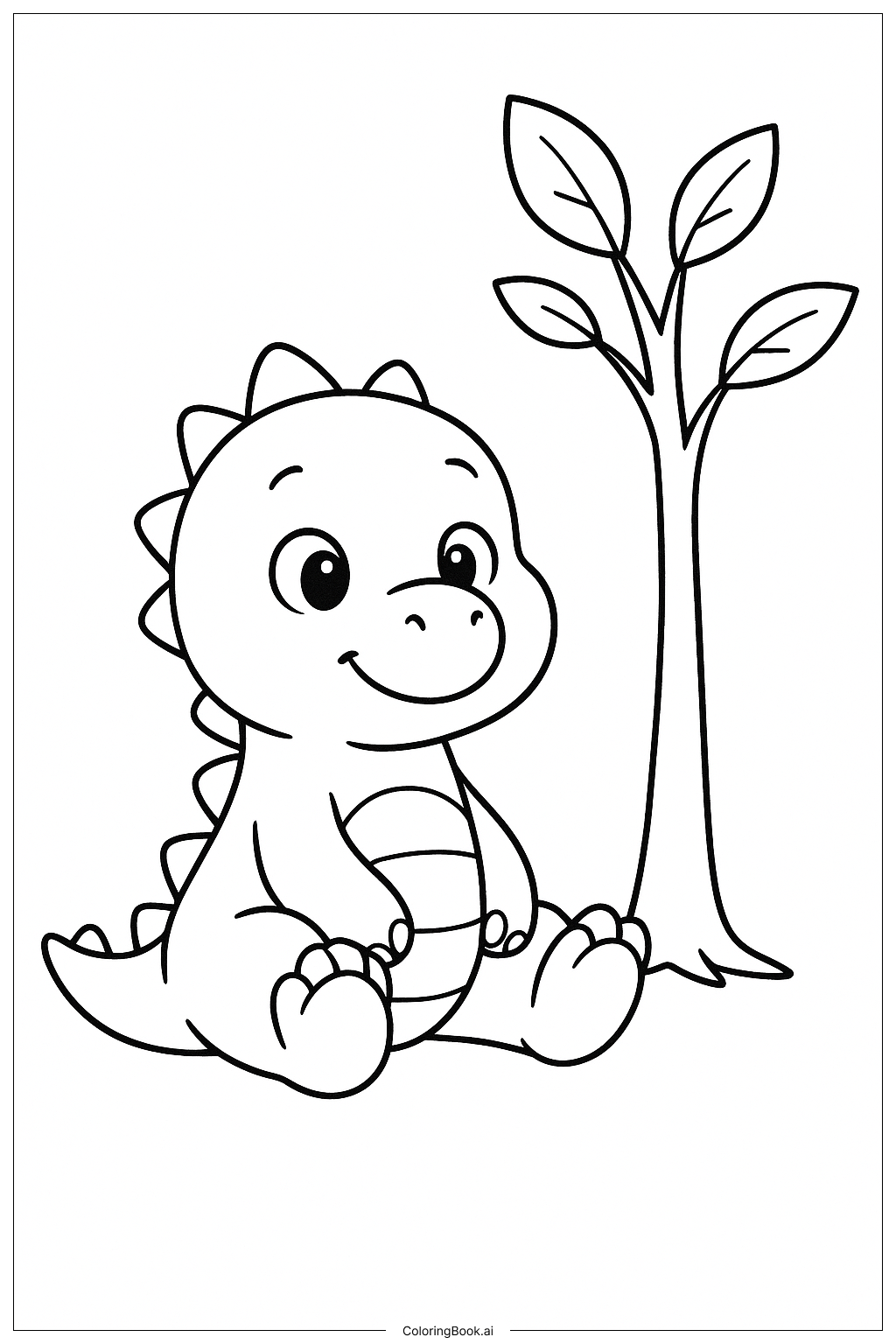 나무 아래 귀여운 공룡 색칠공부 페이지