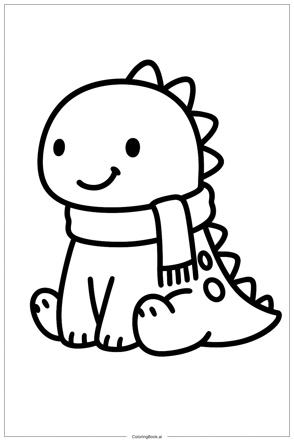 스카프를 두른 귀여운 공룡 색칠공부 페이지