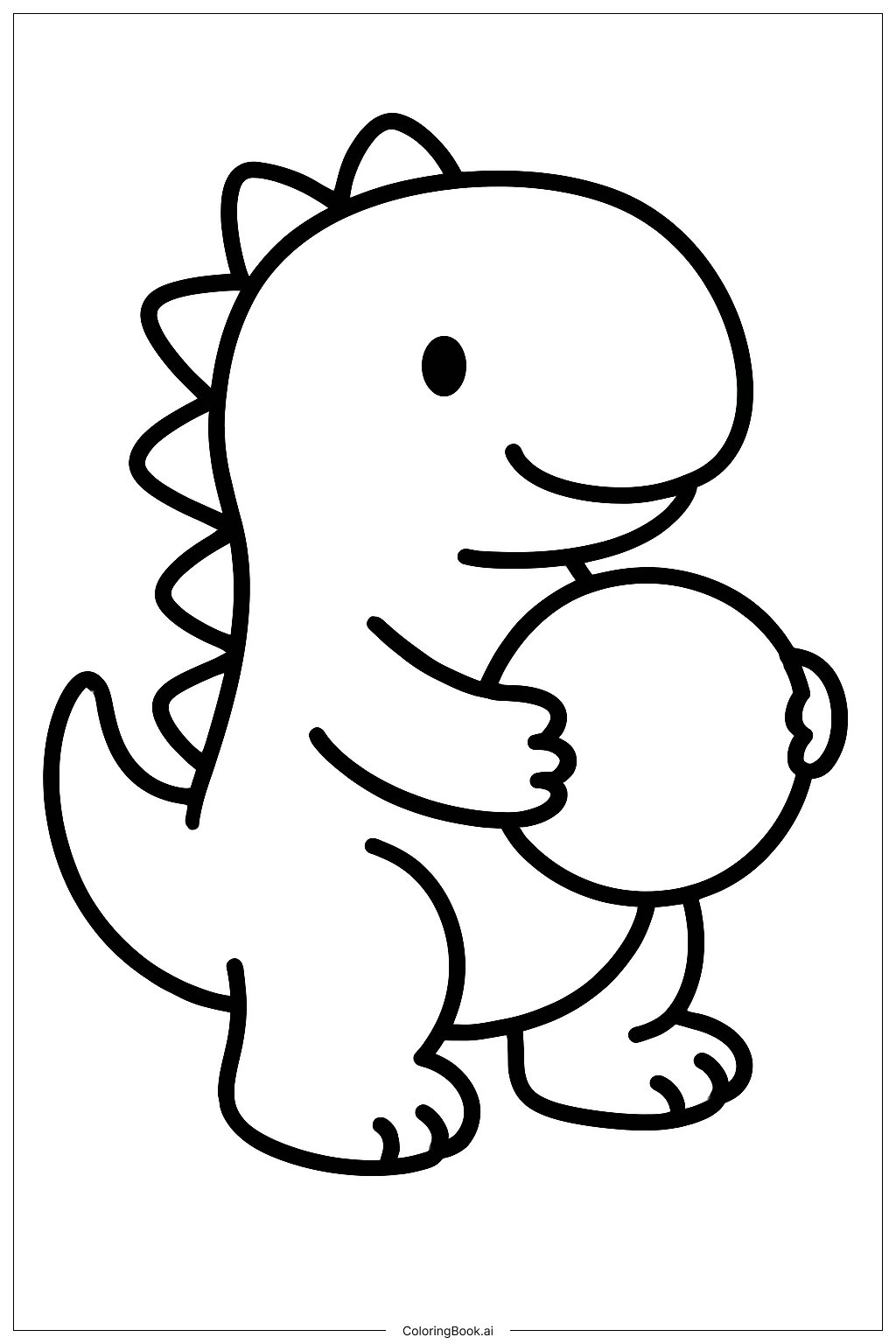 귀여운 공을 든 공룡 색칠공부 페이지