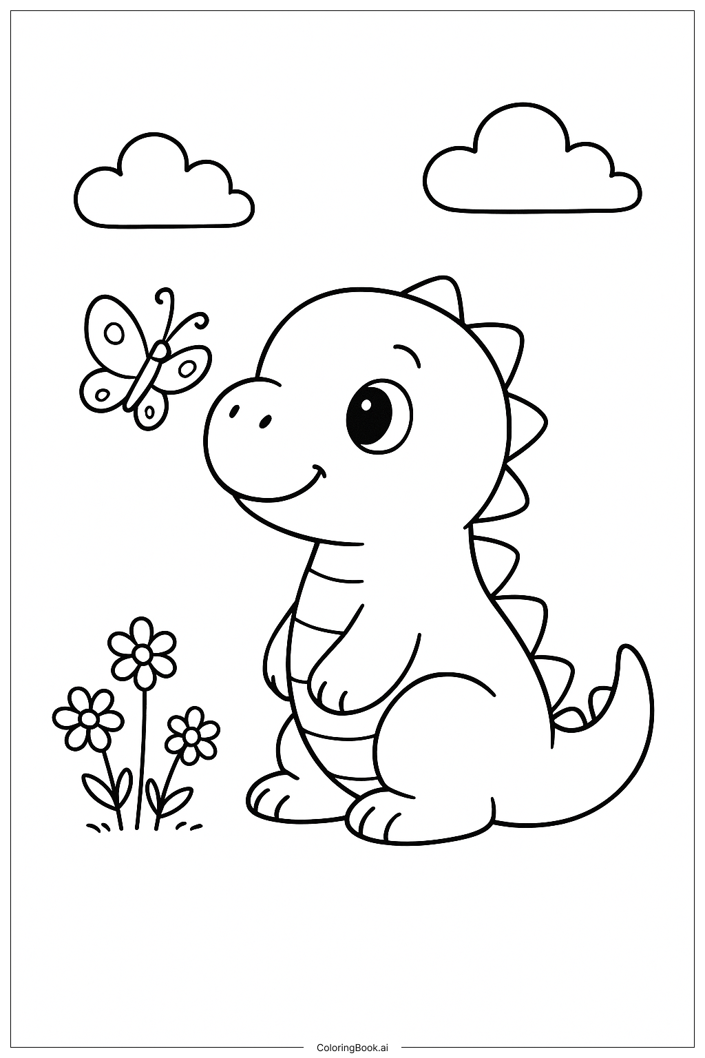 나비와 귀여운 공룡 색칠공부 페이지