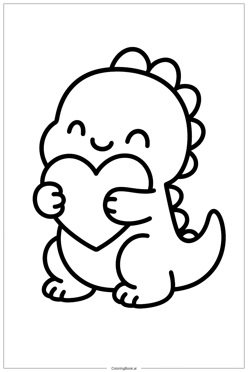 하트가 있는 귀여운 공룡 색칠공부 페이지