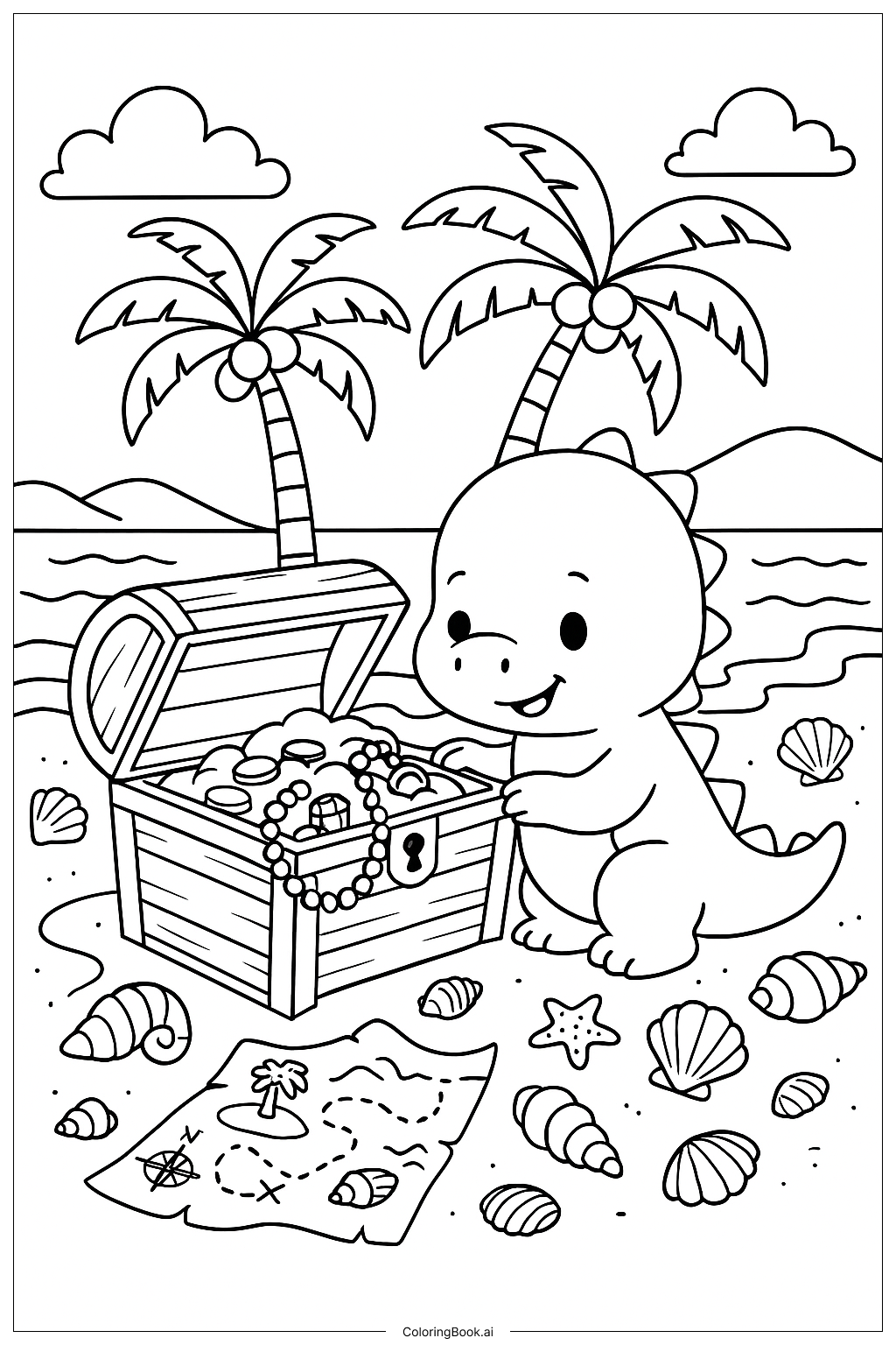  可愛恐龍著色頁 