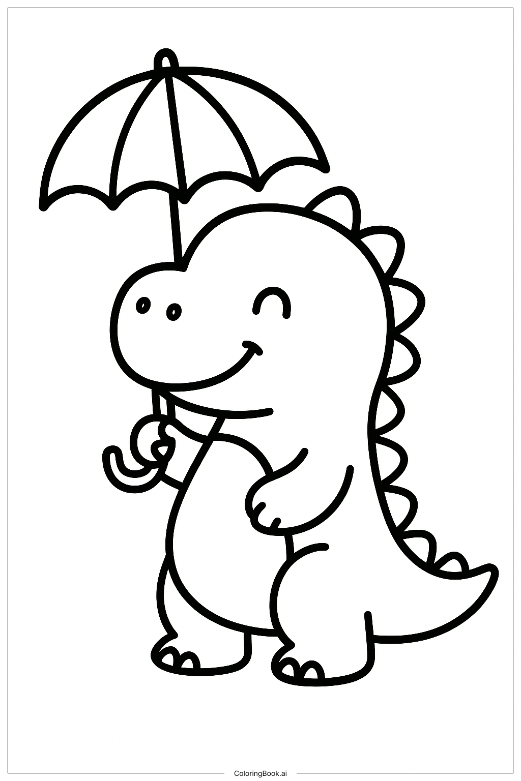 우산을 든 귀여운 공룡 색칠공부 페이지