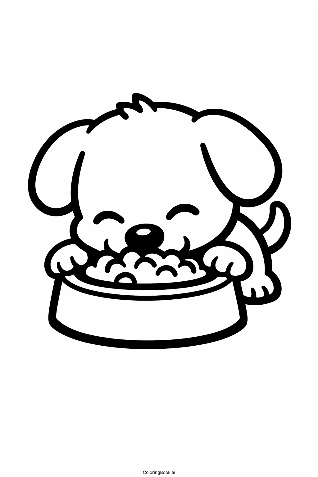  可愛小狗吃飯著色頁 