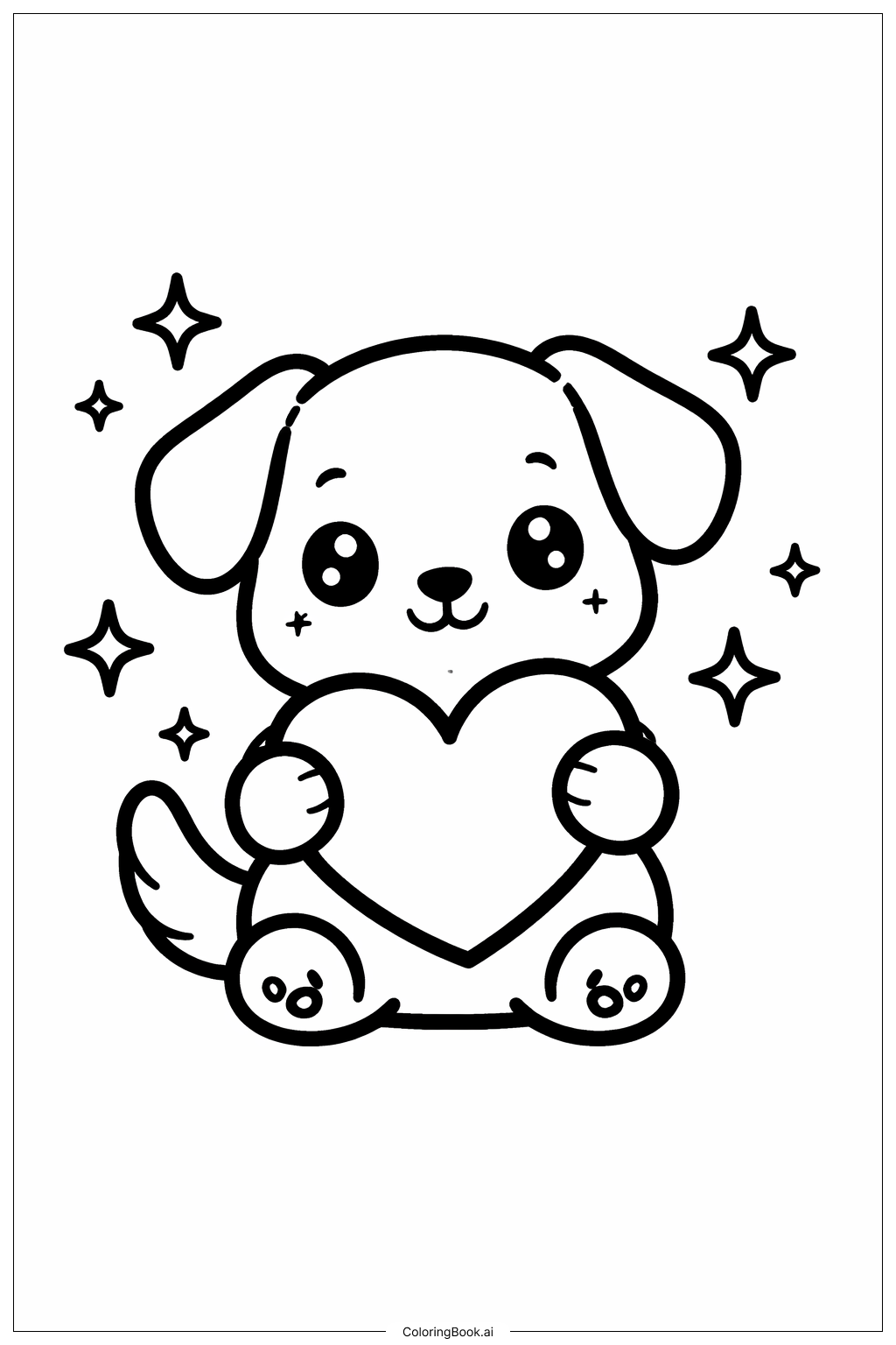  Page de coloriage Chien mignon tenant un cœur 