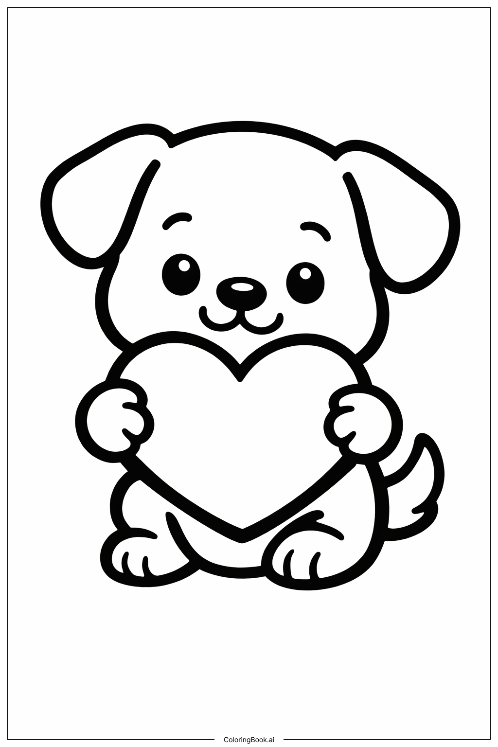  可愛小狗抱著愛心著色頁 