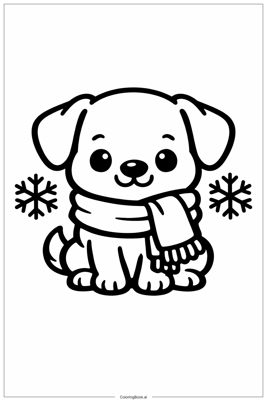  戴圍巾的可愛狗狗著色頁 