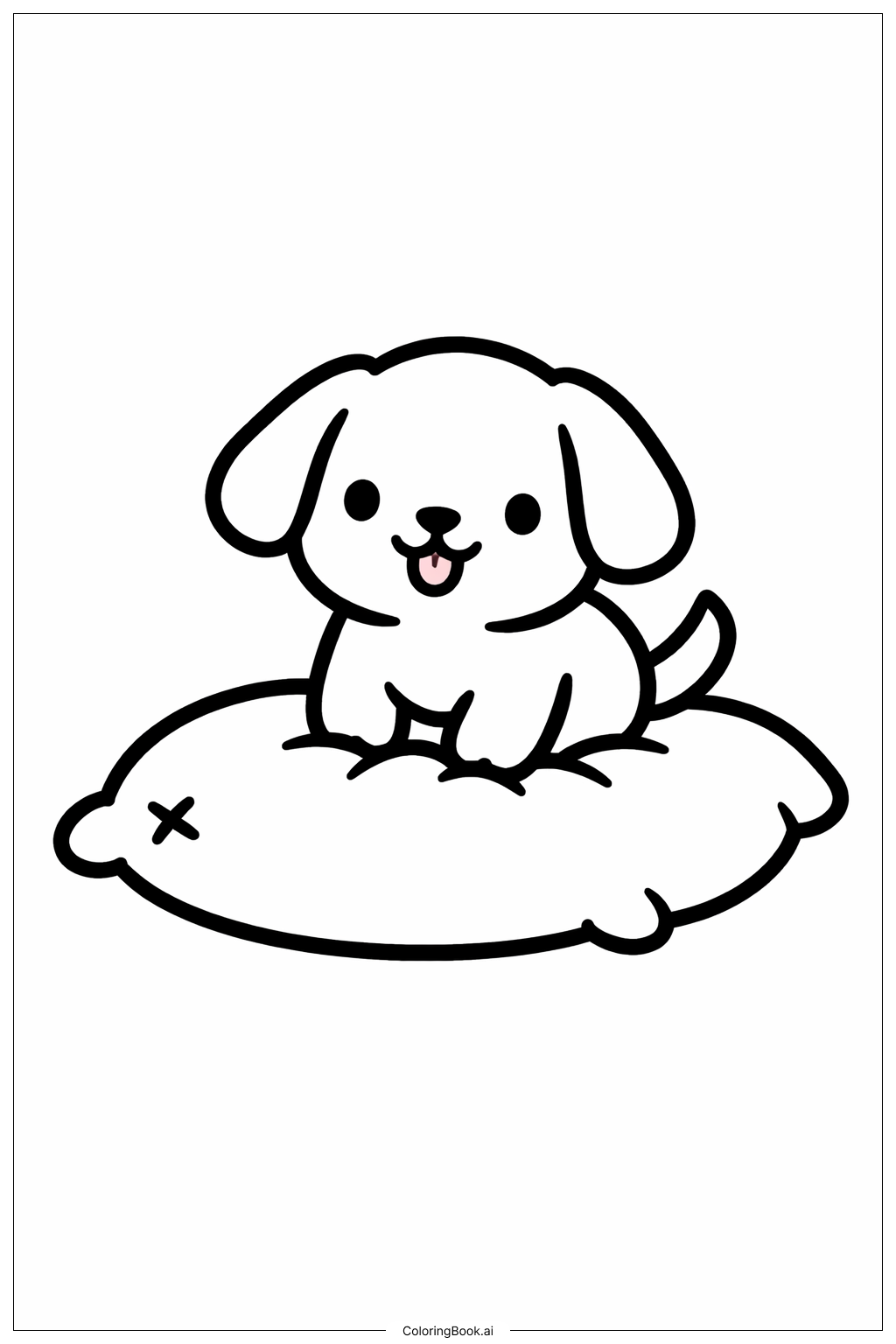  可愛狗狗坐在枕頭上著色頁 