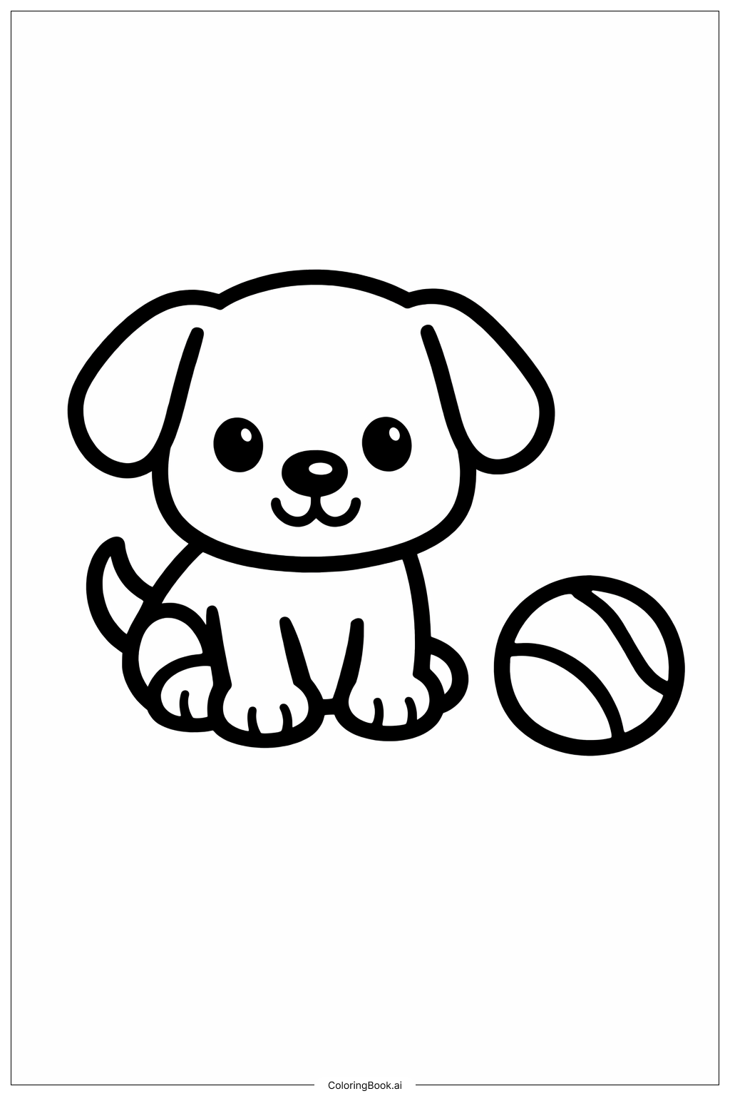  可愛小狗與球著色頁 