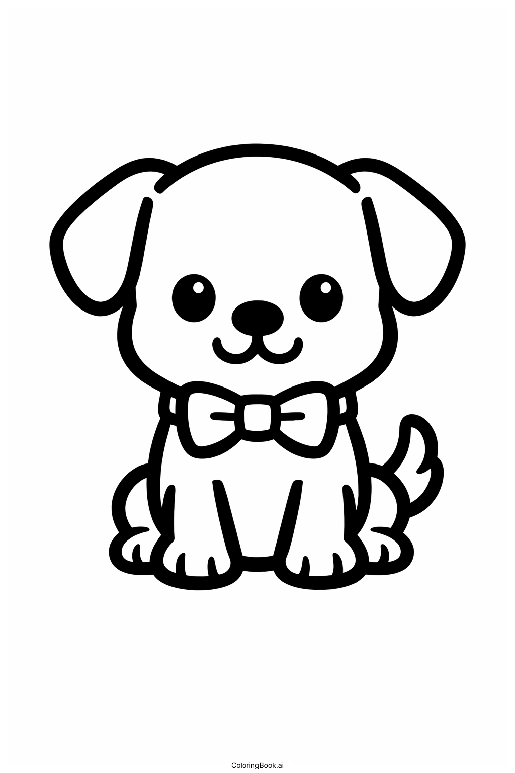  可愛的蝴蝶結狗狗著色頁 