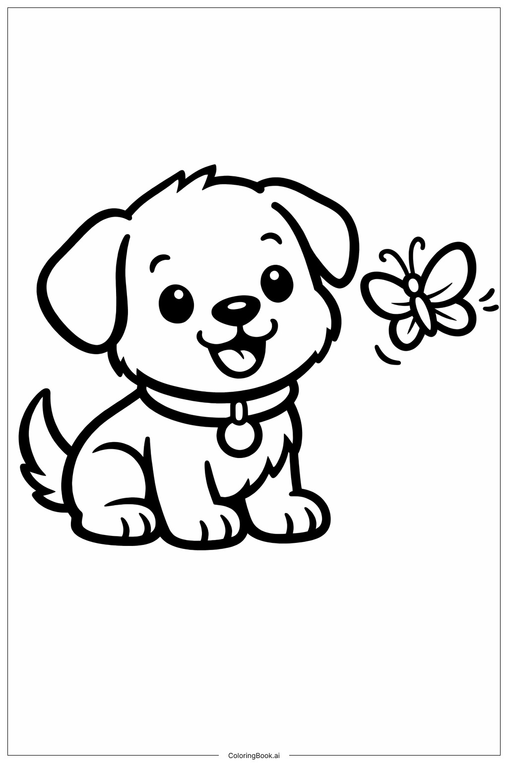  可愛小狗與蝴蝶著色頁 