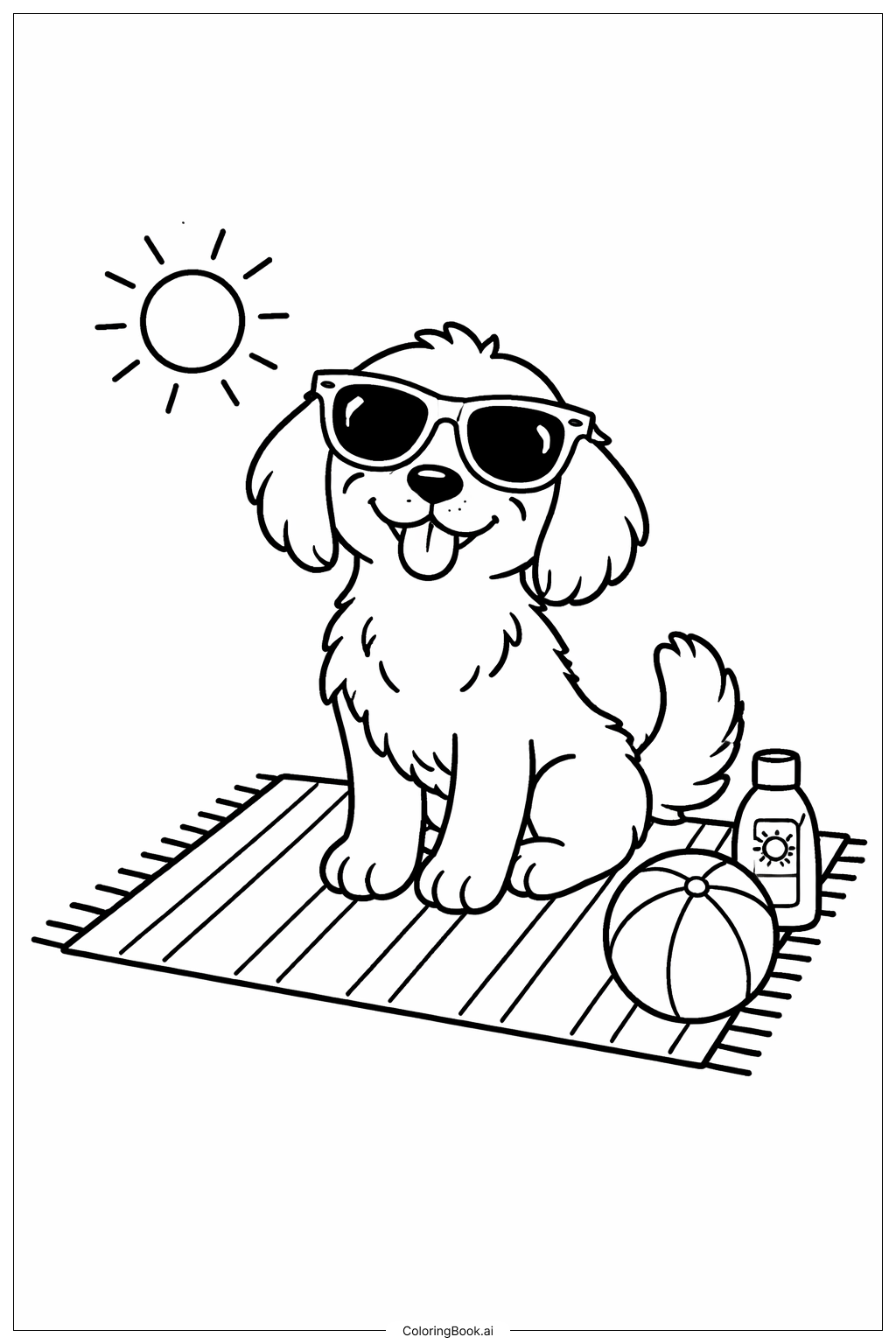  サングラスをかけたかわいい犬の塗り絵ページ 