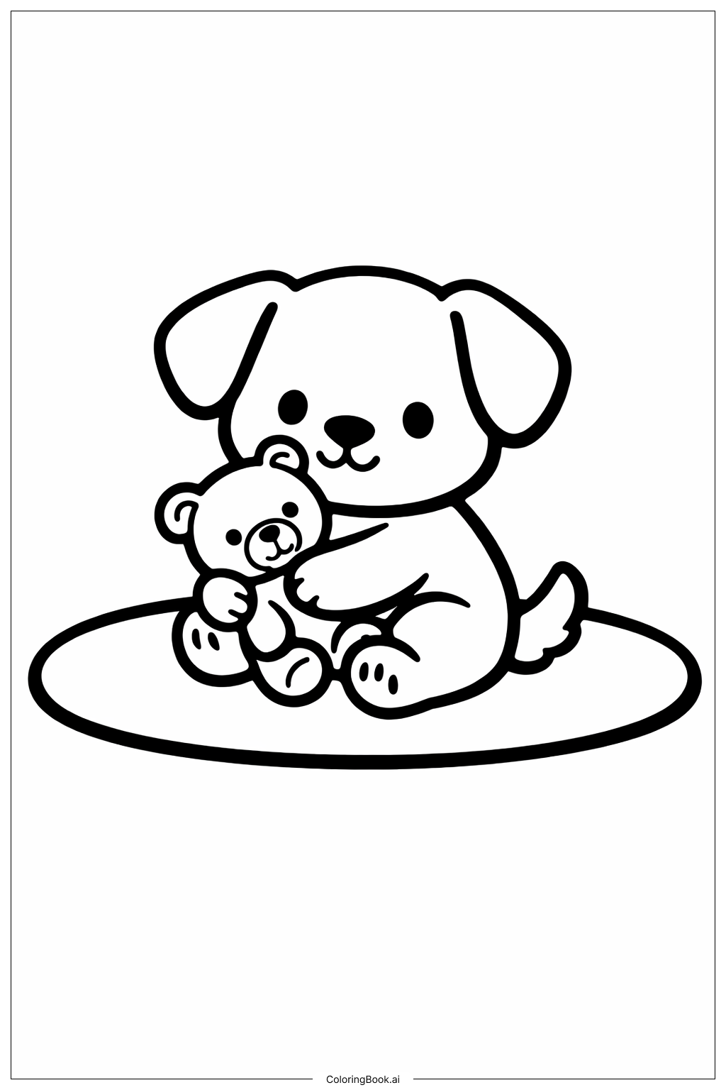  可爱的小狗和泰迪熊填色页 