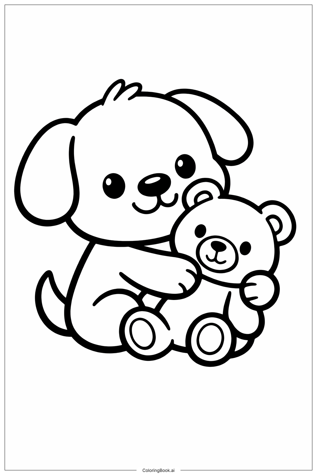 可愛小狗抱泰迪熊