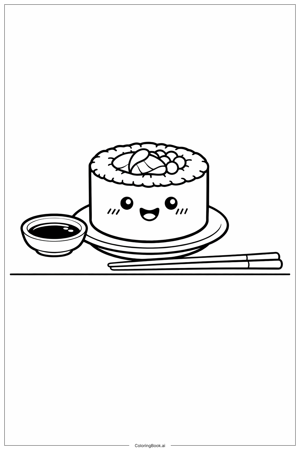 Trang tô màu Cuộn Sushi Thân Thiện Thức Ăn Dễ Thương