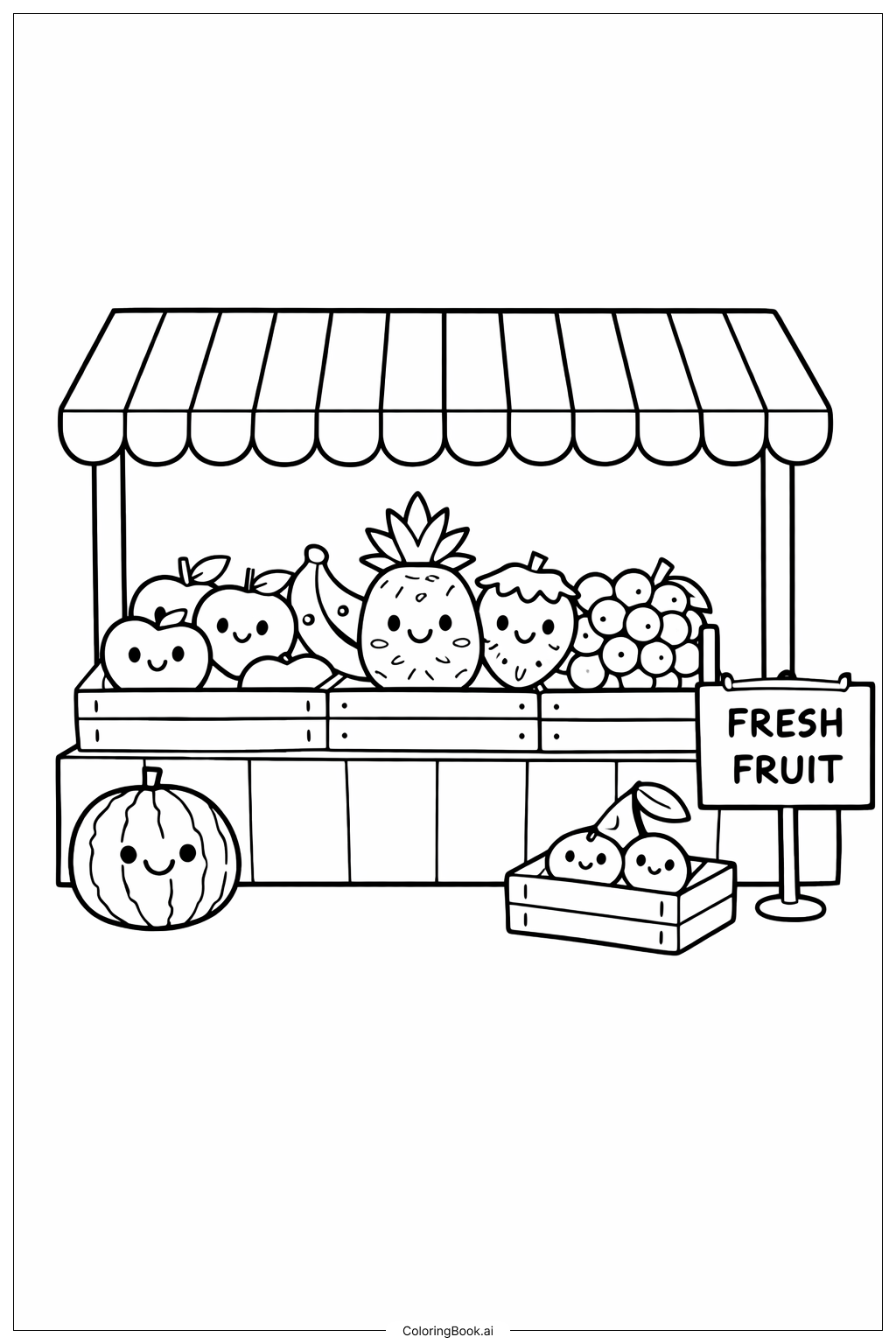 귀여운 과일 시장 가판대 색칠공부 페이지