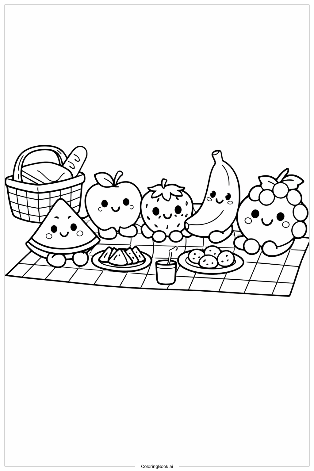 Trang tô màu Chiếu dã ngoại Trái cây Đáng yêu