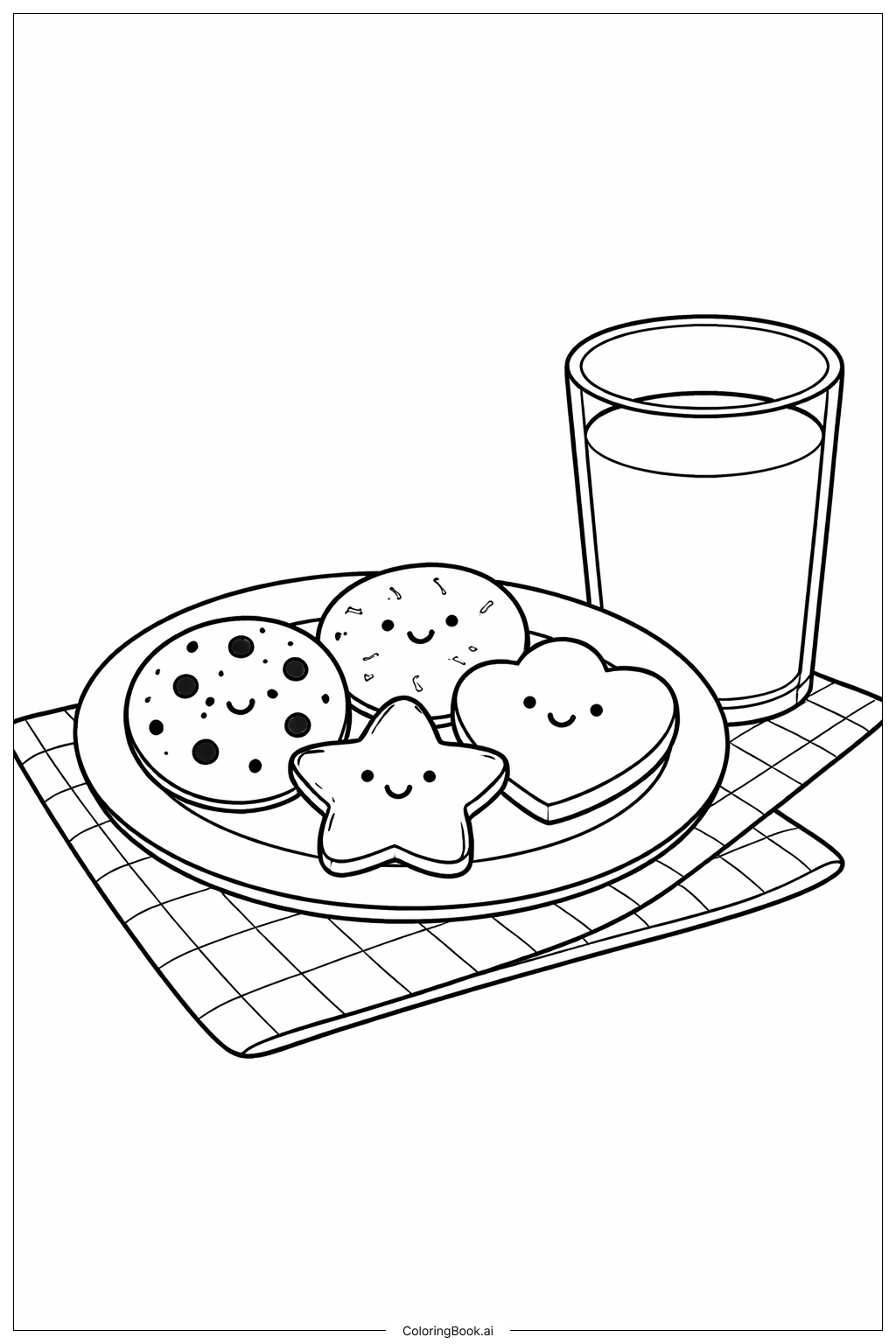 귀여운 음식 우유와 쿠키 접시