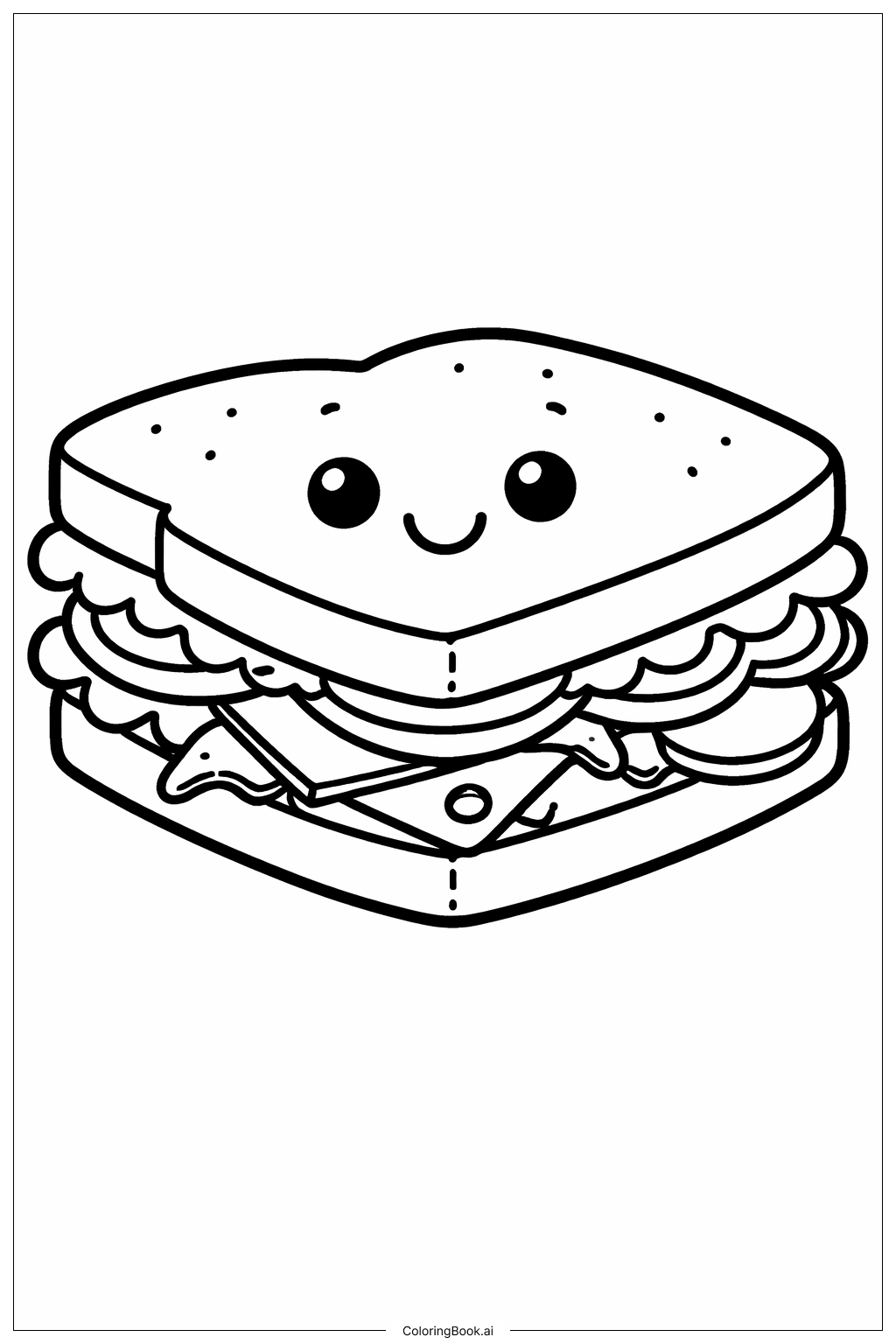  Trang tô màu Bánh mì sandwich dễ thương cười tươi 