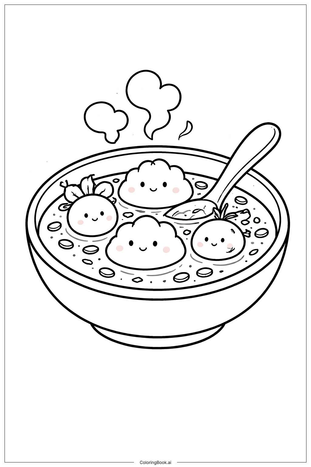 Trang tô màu Những Người Bạn Bát Canh Thức Ăn Dễ Thương