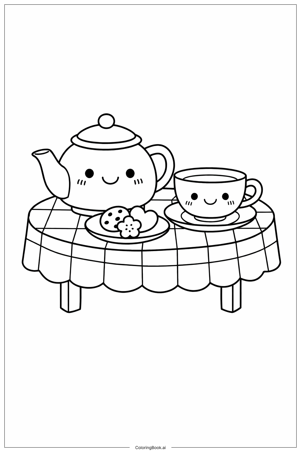 귀여운 음식 티 파티 색칠공부 페이지