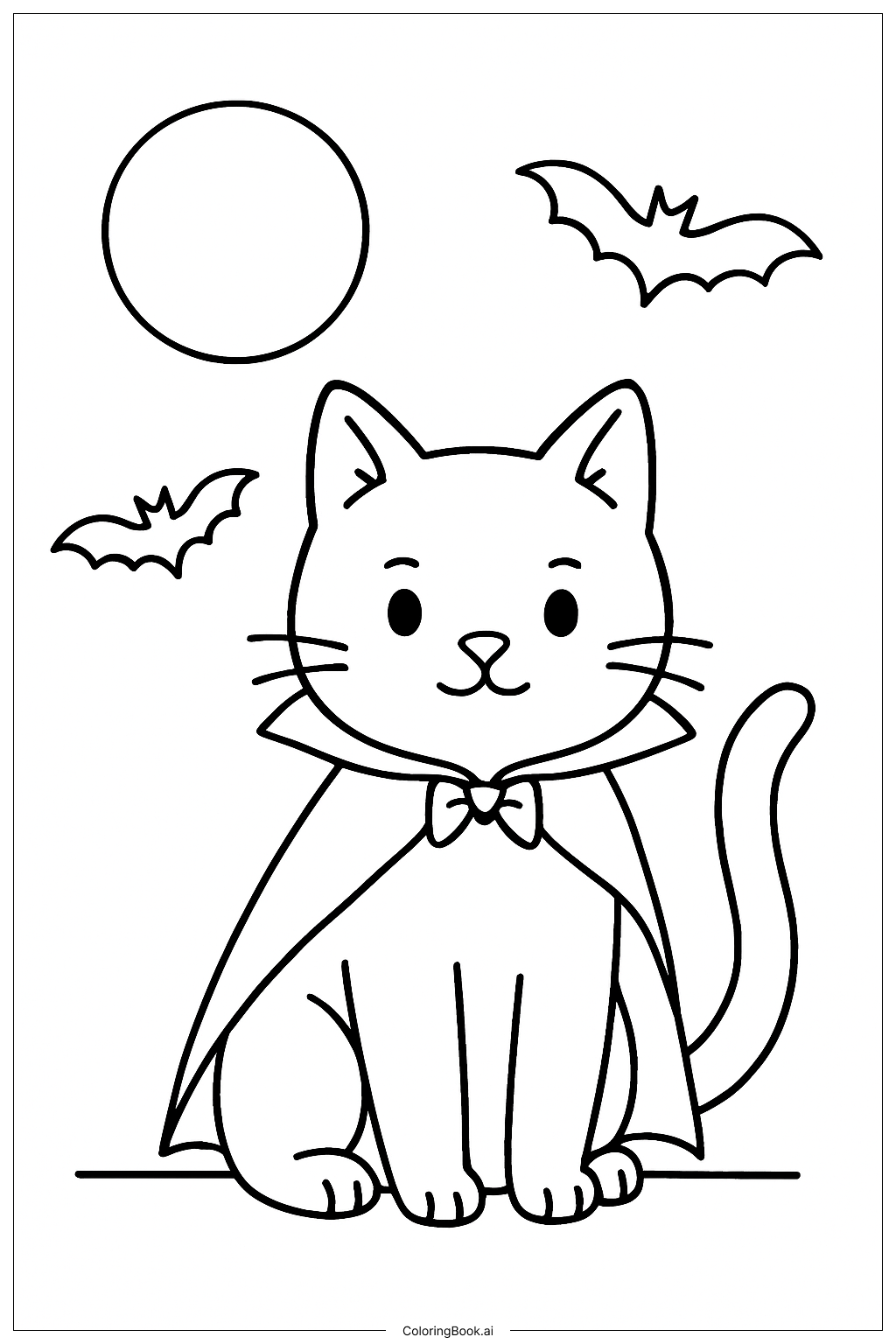  Página para colorear de Lindo gato de Halloween con murciélagos 