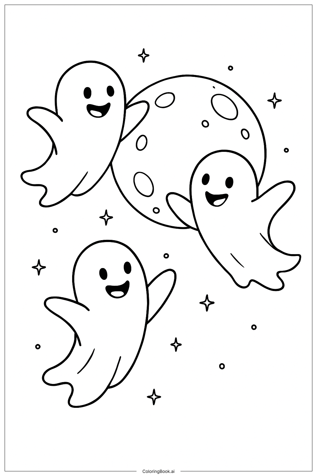 달 주위 귀여운 할로윈 유령들