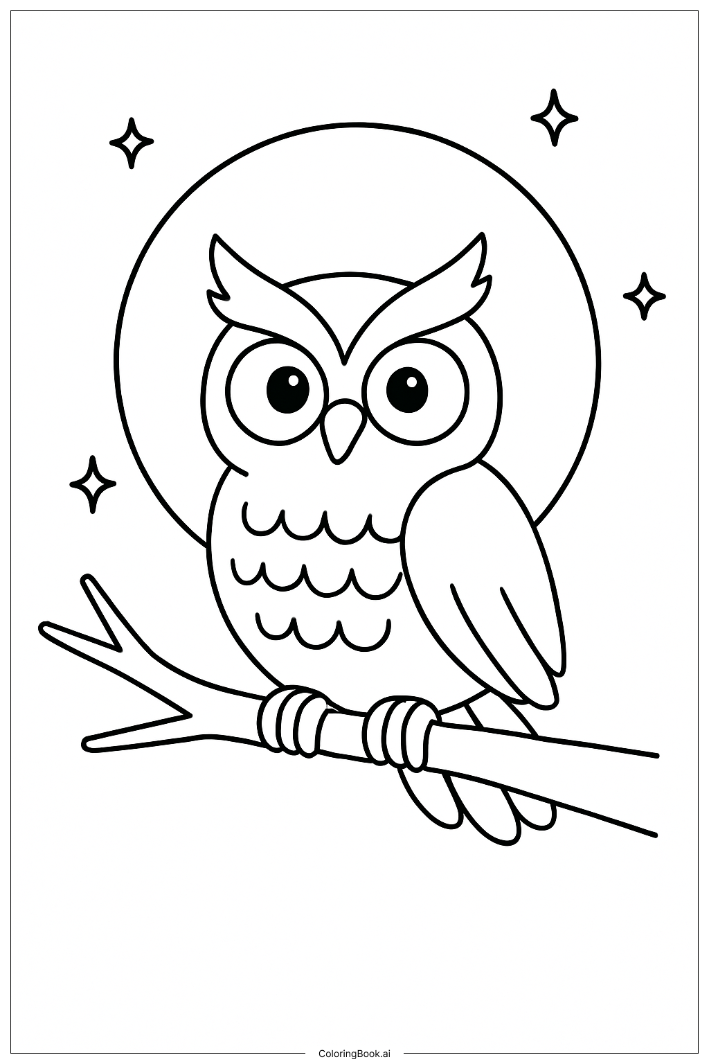  달빛 가지에 앉은 귀여운 할로윈 부엉이 색칠공부 페이지 