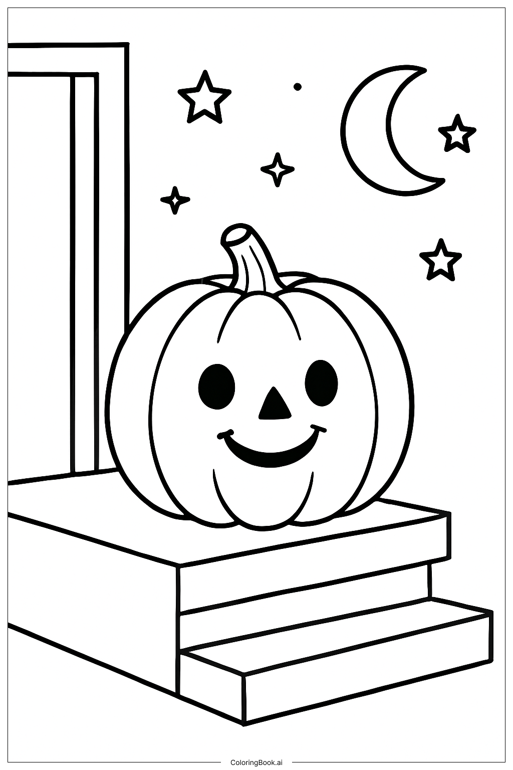 현관에 앉아 있는 귀여운 할로윈 호박