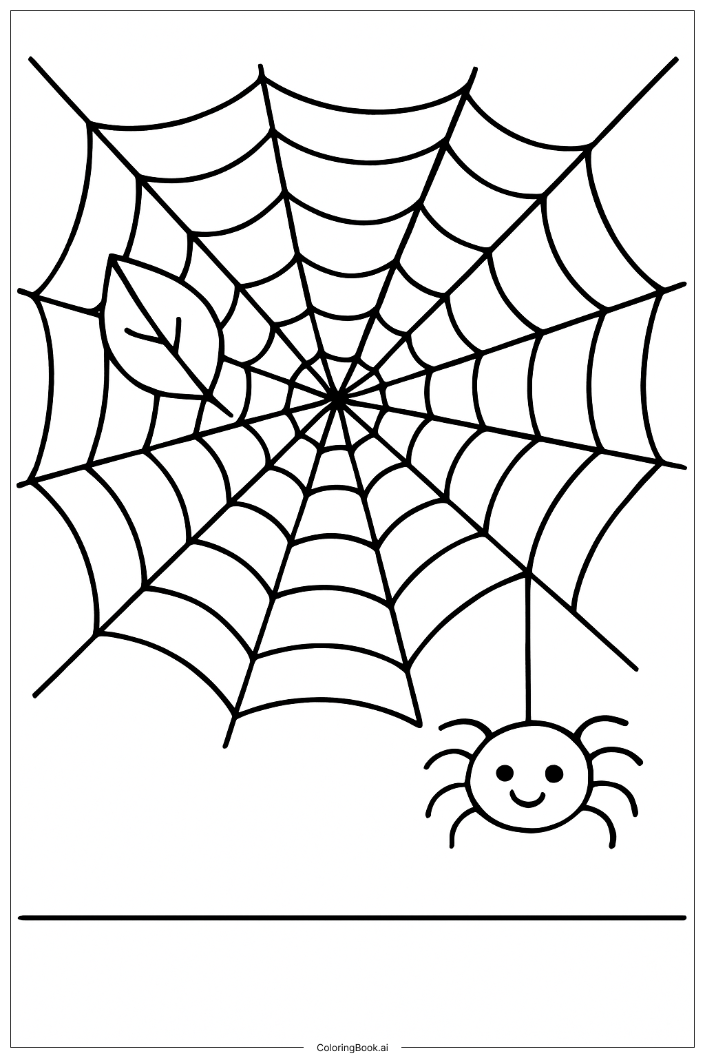 Página para colorear de Linda telaraña de Halloween con hoja
