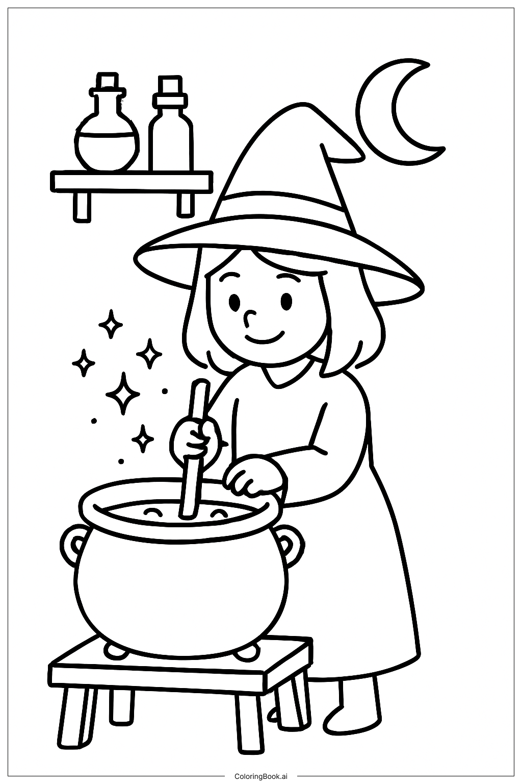 可愛萬聖節女巫煉製魔藥著色頁