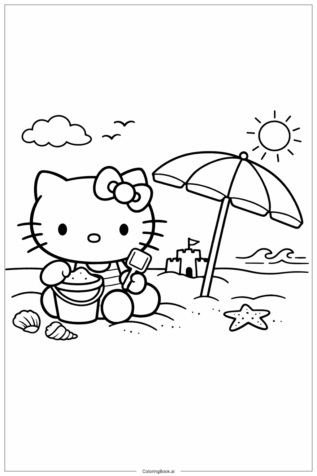 可愛的Hello Kitty在海灘