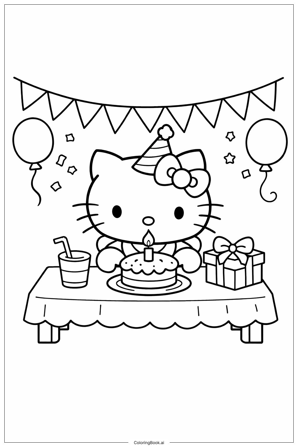 可愛的Hello Kitty生日派對著色頁