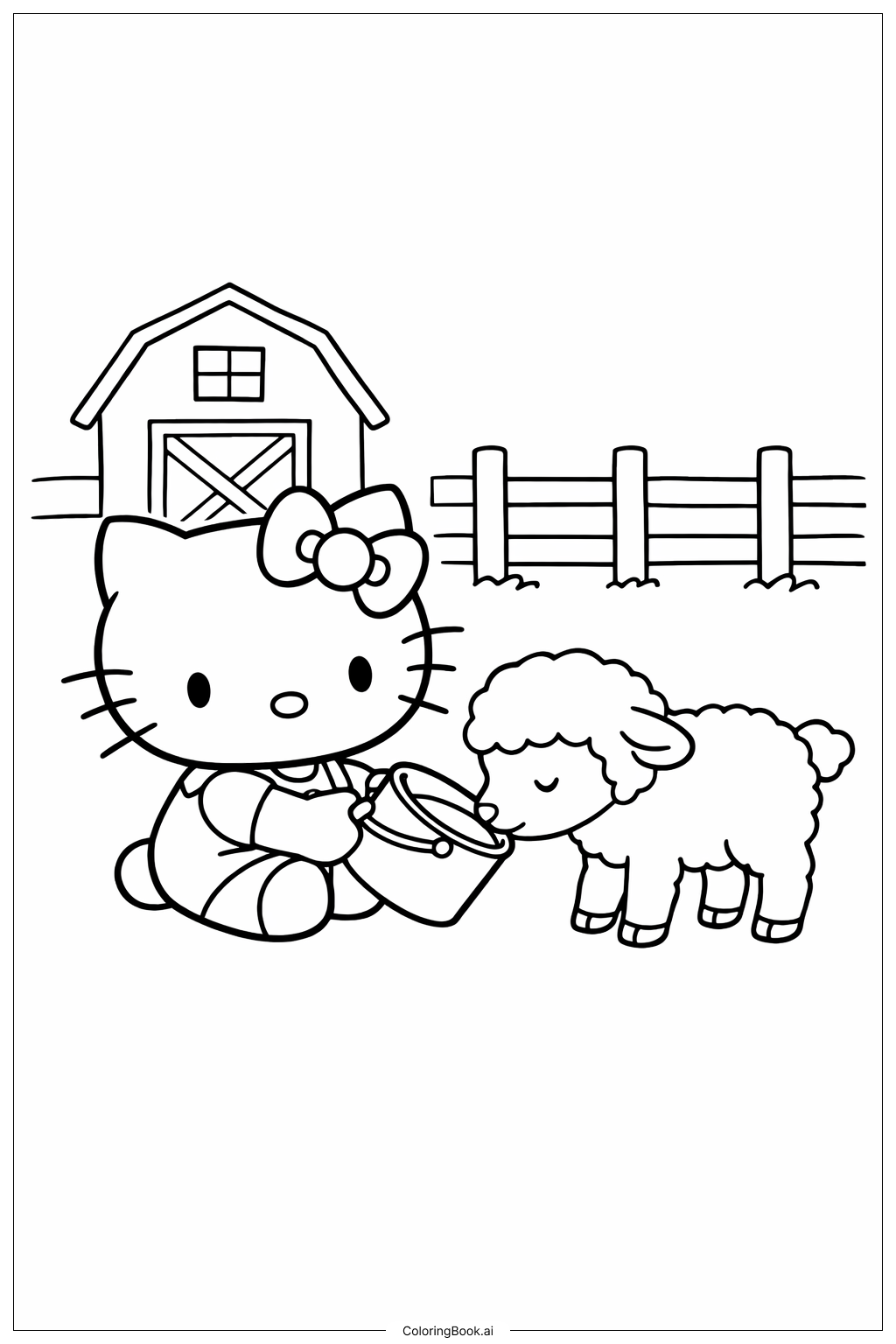 可愛的Hello Kitty在農場著色頁
