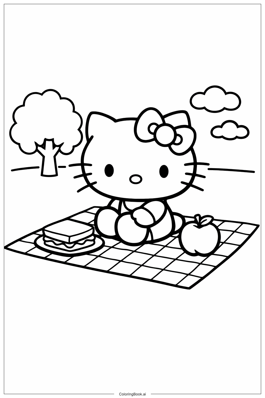 可愛的Hello Kitty野餐著色頁
